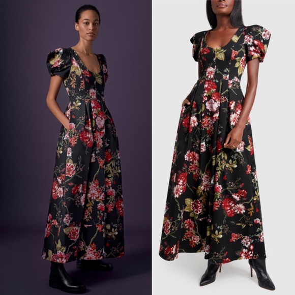 G. Label Dresses & Skirts - GOOP G. Label Rita Round-Neck Gown in Black Ground Floral